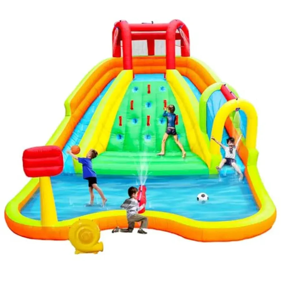 Inflatable Water Double Slides Park, Bounce House with Arched Water Gun Spray, Jumping Castle with Air Blower from PriceLows™