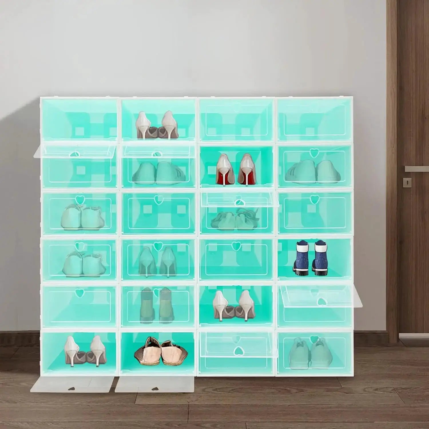 24 Pack Shoe Storage Box,Stackable Shoe Organizer for Closet,Space-Saving Plastic Shoe Box, Durable Shoe Rack for Boots from PriceLows™