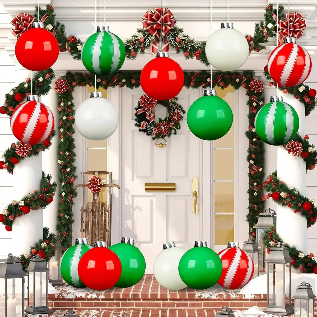 Christmas Inflatable Balls | 9 Inch | 15 Piece Set | Red Green