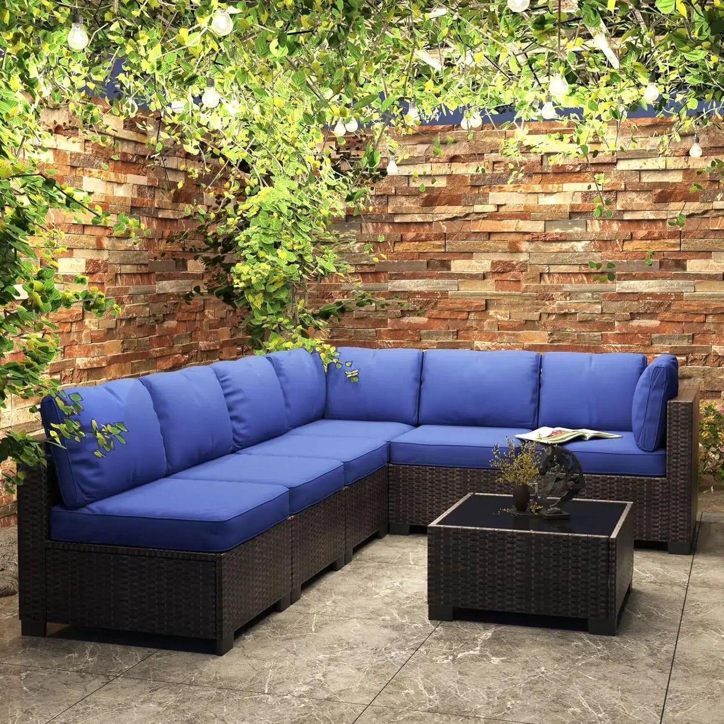 7-Piece Modular Outdoor Furniture Set, PE Rattan Wicker Sectional Modular Conversation Sofa Set, Perfect For Garden Balcony from PriceLows™