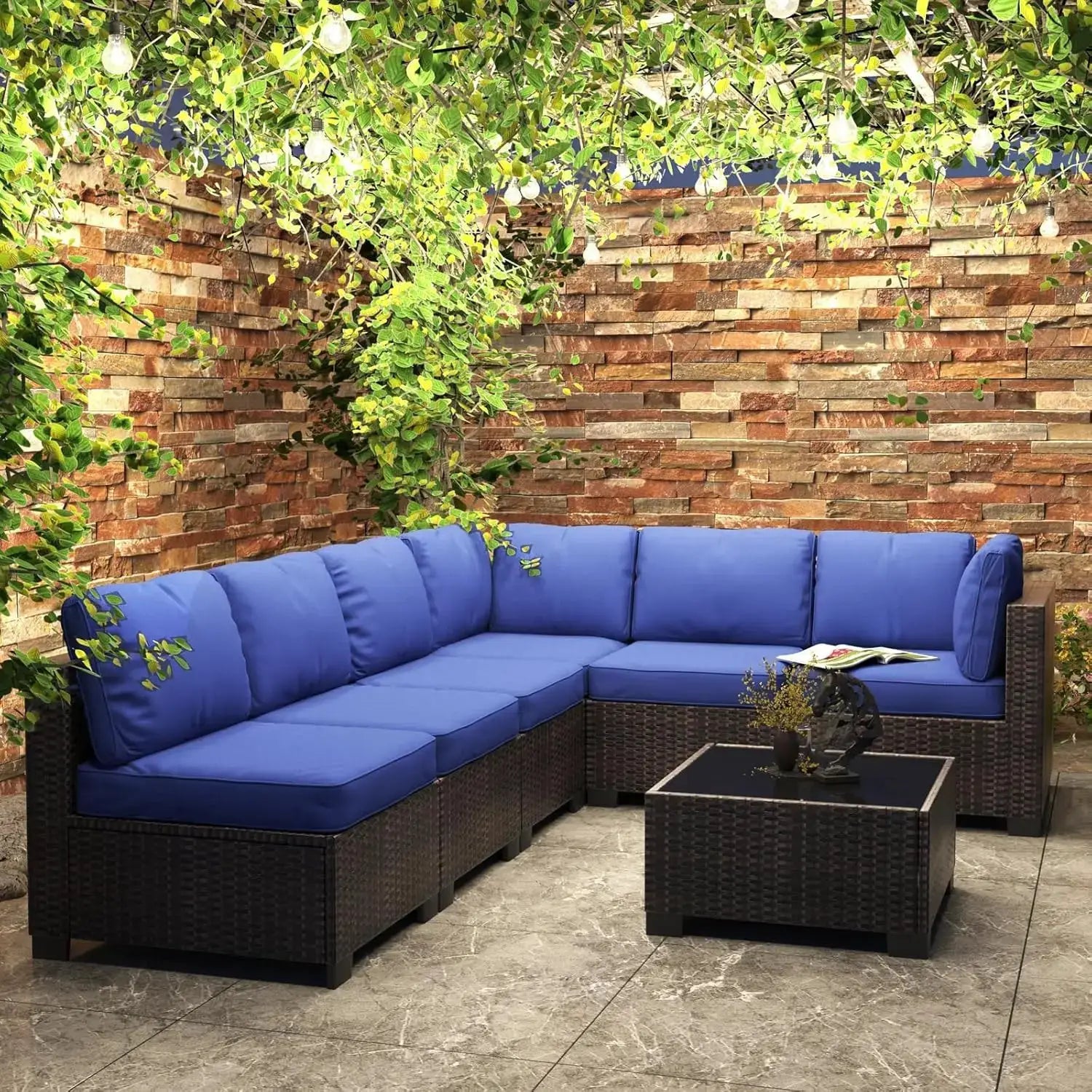 7-Piece Modular Outdoor Furniture Set, PE Rattan Wicker Sectional Modular Conversation Sofa Set, Perfect For Garden Balcony from PriceLows™
