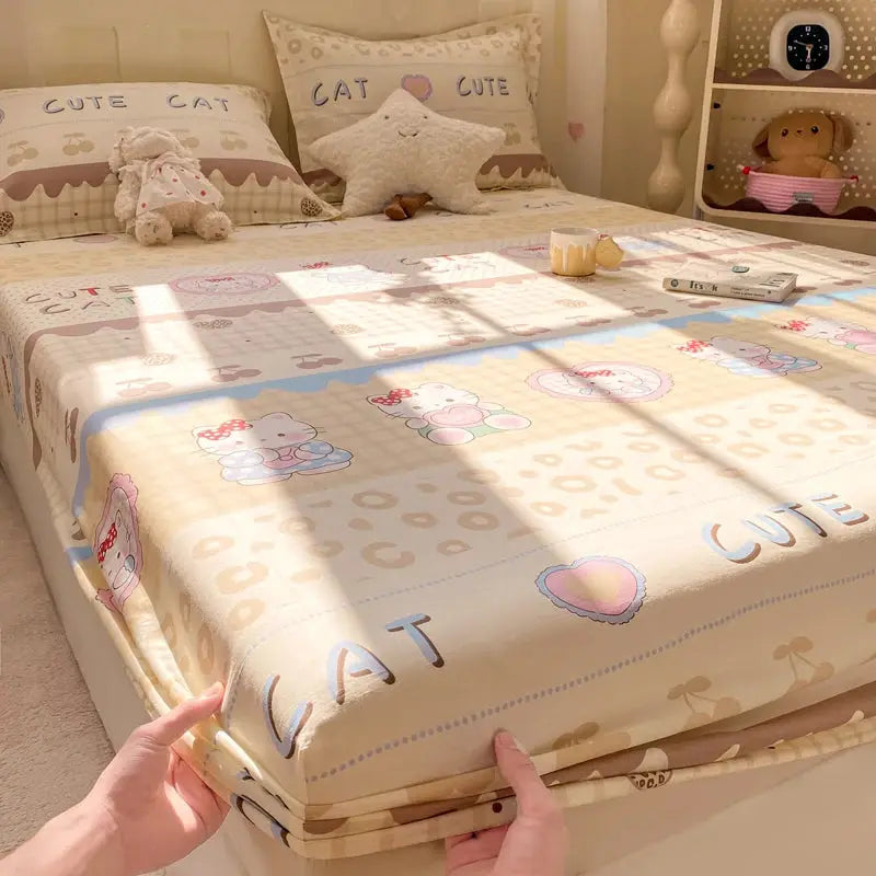 100% Cotton Fitted Sheet, Soft Breathable Cartoon Print Mattress Cover, 25cm Deep Pocket Wrinkle Resistant for 1/2 Person Size from PriceLows™