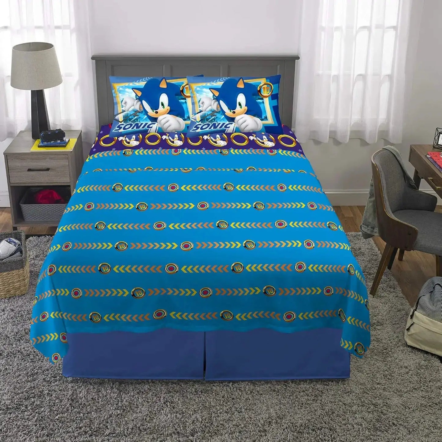 Sonic The Hedgehog Full Sheet Set Super Soft Microfiber Bedding for Kids with Flat Sheet Fitted Sheet and Pillowcases from PriceLows™