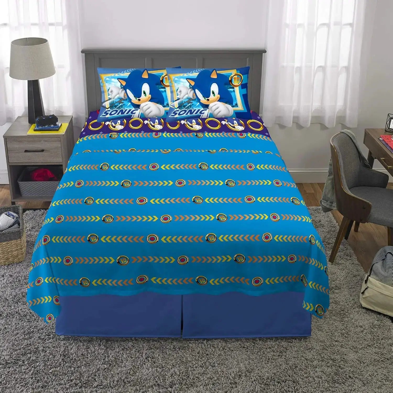 Sonic The Hedgehog Full Sheet Set Super Soft Microfiber Bedding for Kids with Flat Sheet Fitted Sheet and Pillowcases from PriceLows™