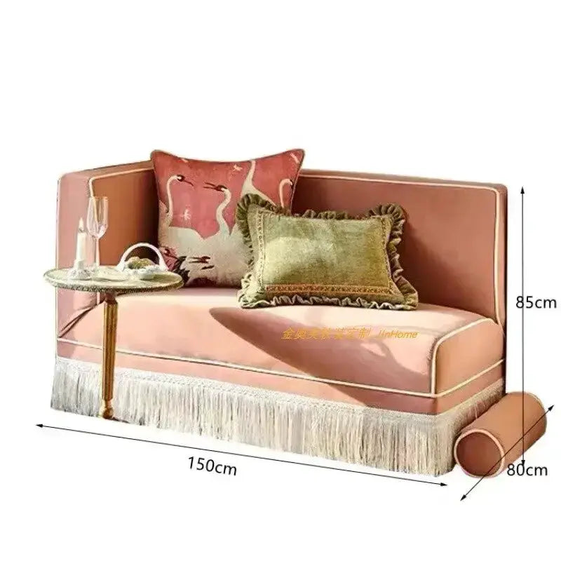 Sofa | French Retro Style | Pink Fringe Fabric | Single