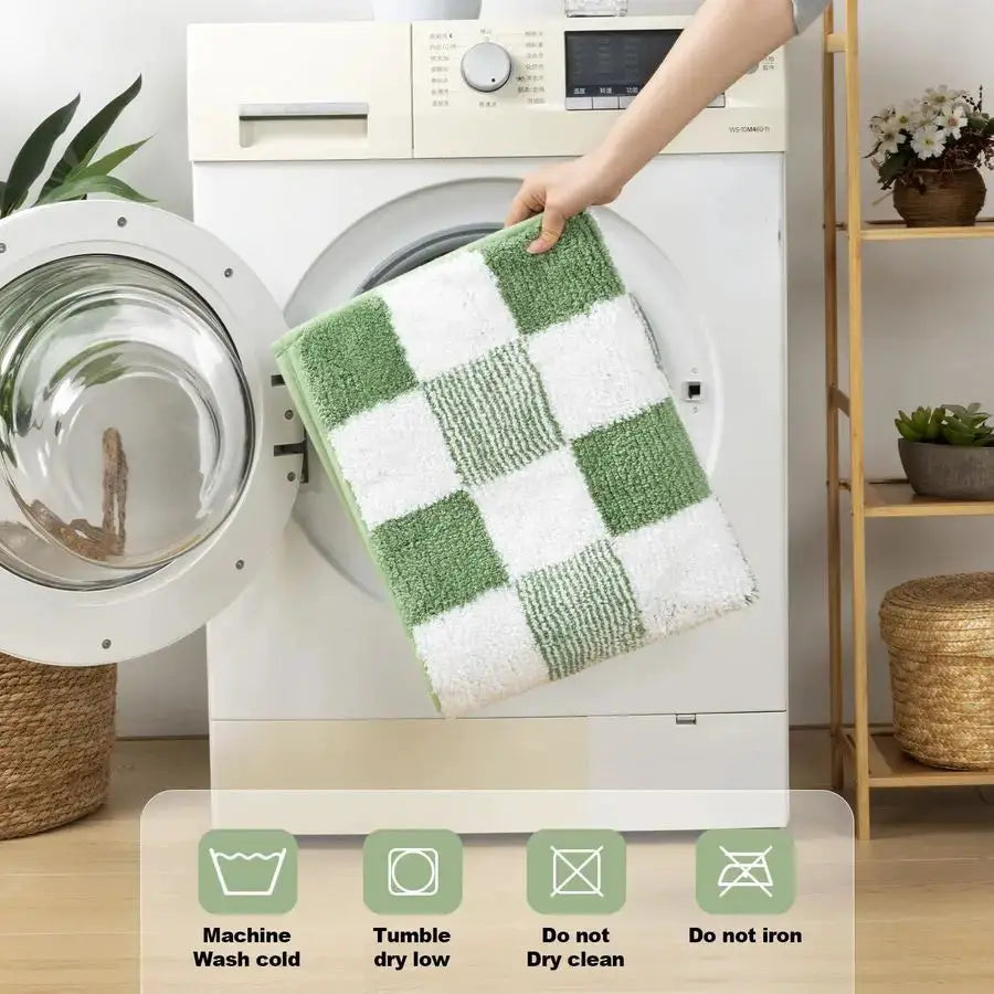 Checkered Bathroom Rug Sets 5 Piece, NonSlip Ultra Absorbent Microfiber Bath Mats, Machine Washable Plush Shag Ultra Soft Bath R from PriceLows™