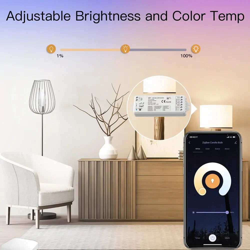 2in1 Zigbee LED Controller 12V 24V Dimmer CCT WWCW Strip Light Control 2.4G RF Touch Remote Tuya Smart Life APP for Alexa Google from PriceLows™