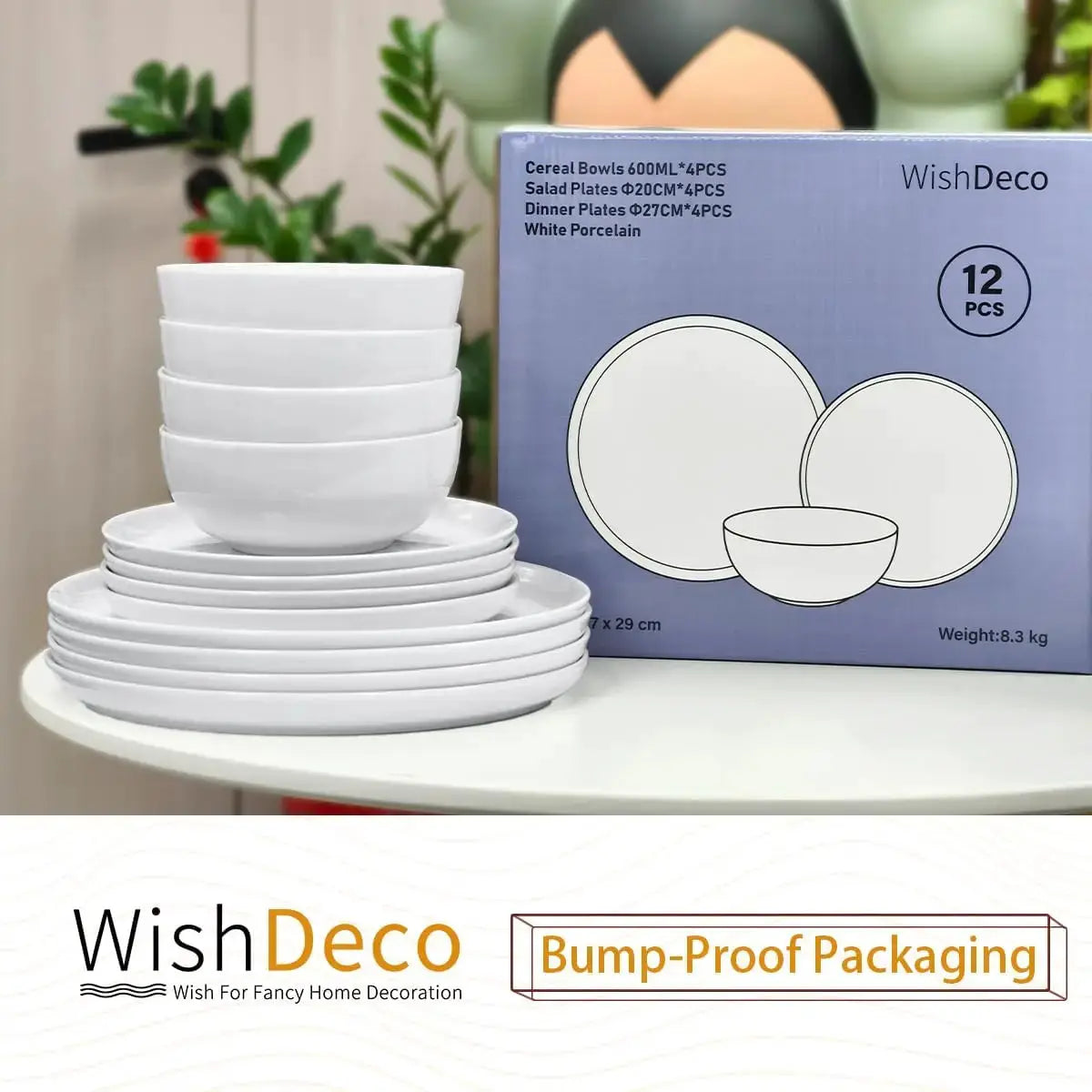 Plates and Bowls Sets, 12 Pieces Dinnerware Sets, Ceramic Dishes Set for 4, White Kitchen Dishware Set, Microwave and Di from PriceLows™
