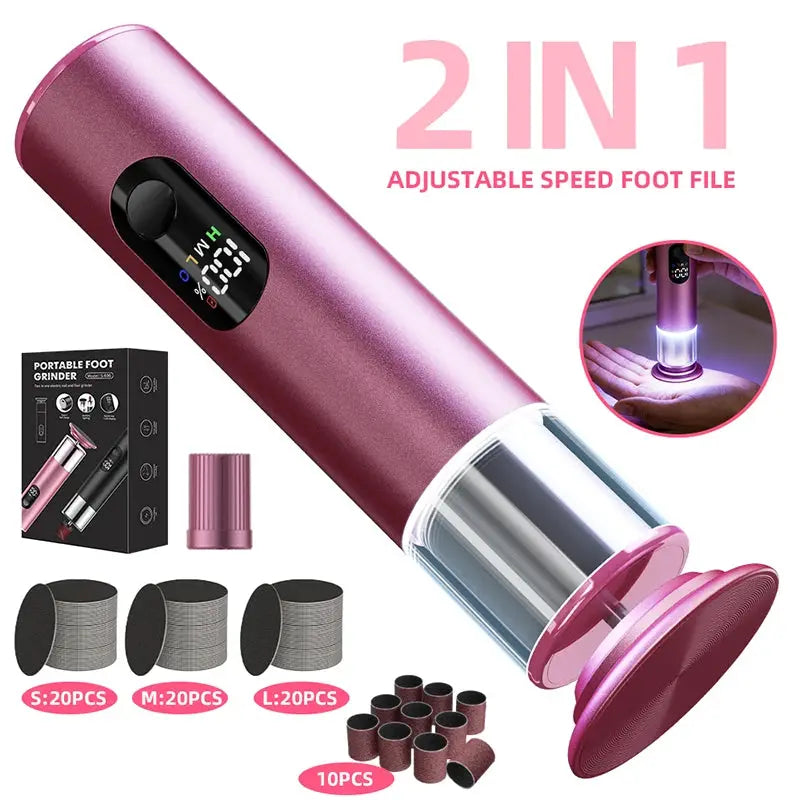 New Electric Foot File Callus Remover 2 in 1 Rechargeable Foot File & Nail Pedicure Tool, gift 60PCS Replaceable Sandpaper Discs from PriceLows™