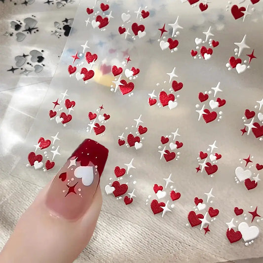3D Valentine's Day Love Heart Nail Art Sticker Red White Cross Stars Self-Adhesive Nail Decals 8*10cm Kawaii Heart Nail Sticker from PriceLows™