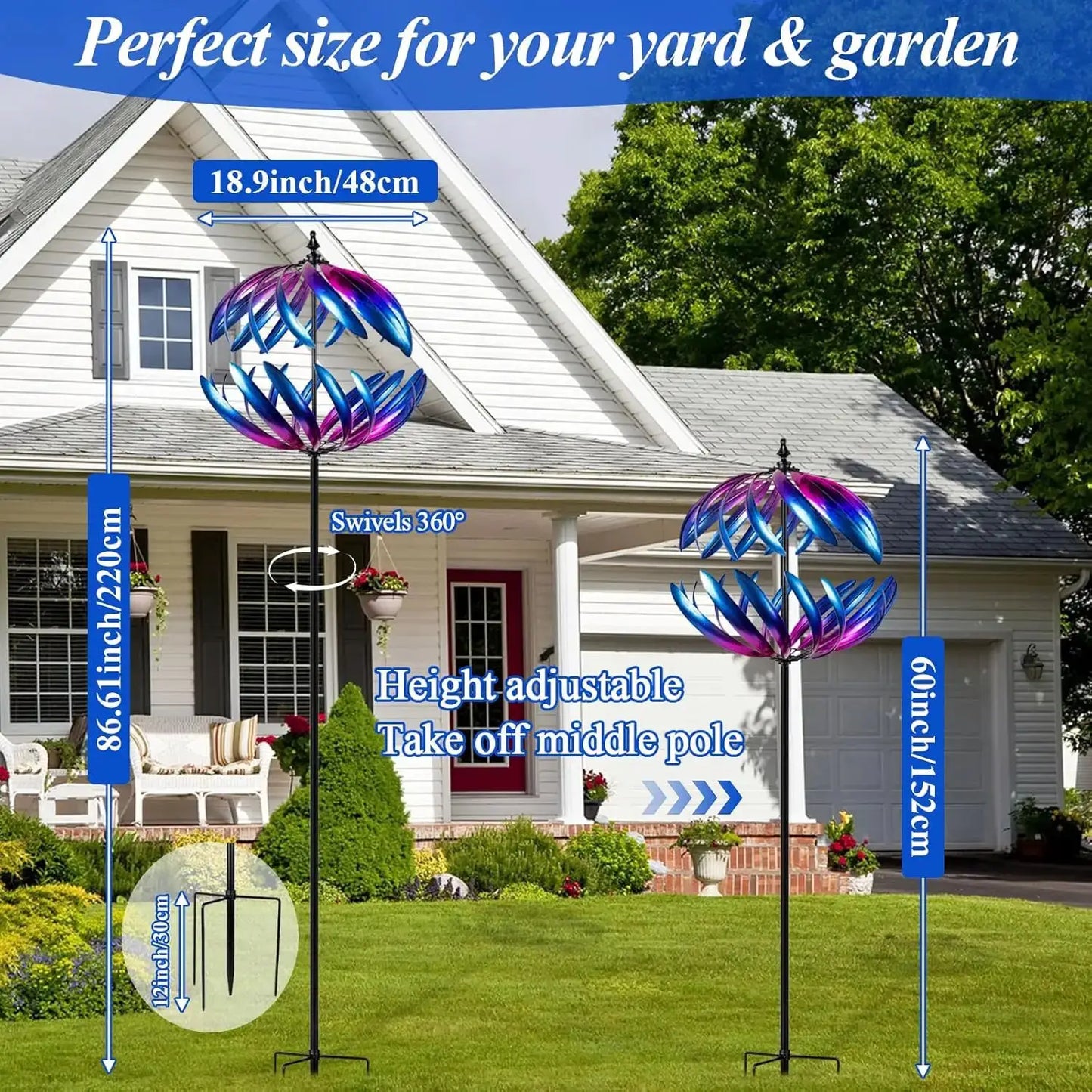 Kinetic Garden Wind Spinner, Double-Layer Metal Art, Blue and Purple Gradient, Outdoor Yard Decoration from PriceLows™