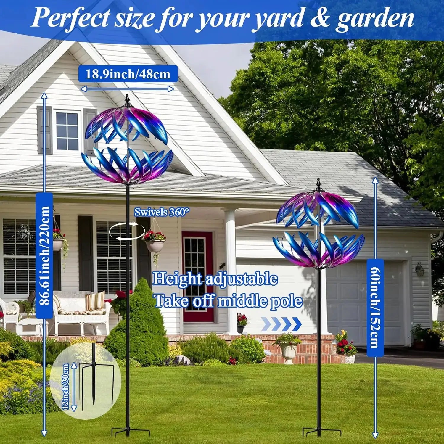 Kinetic Garden Wind Spinner, Double-Layer Metal Art, Blue and Purple Gradient, Outdoor Yard Decoration from PriceLows™