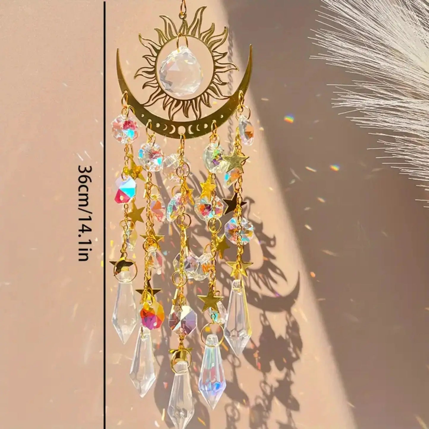 1 Pc Gold Star Moon Outdoor Lighting Crystal Wind Chime Hanging Garden Sun Catcher Holiday Wedding Party Decoration Supplies from PriceLows™