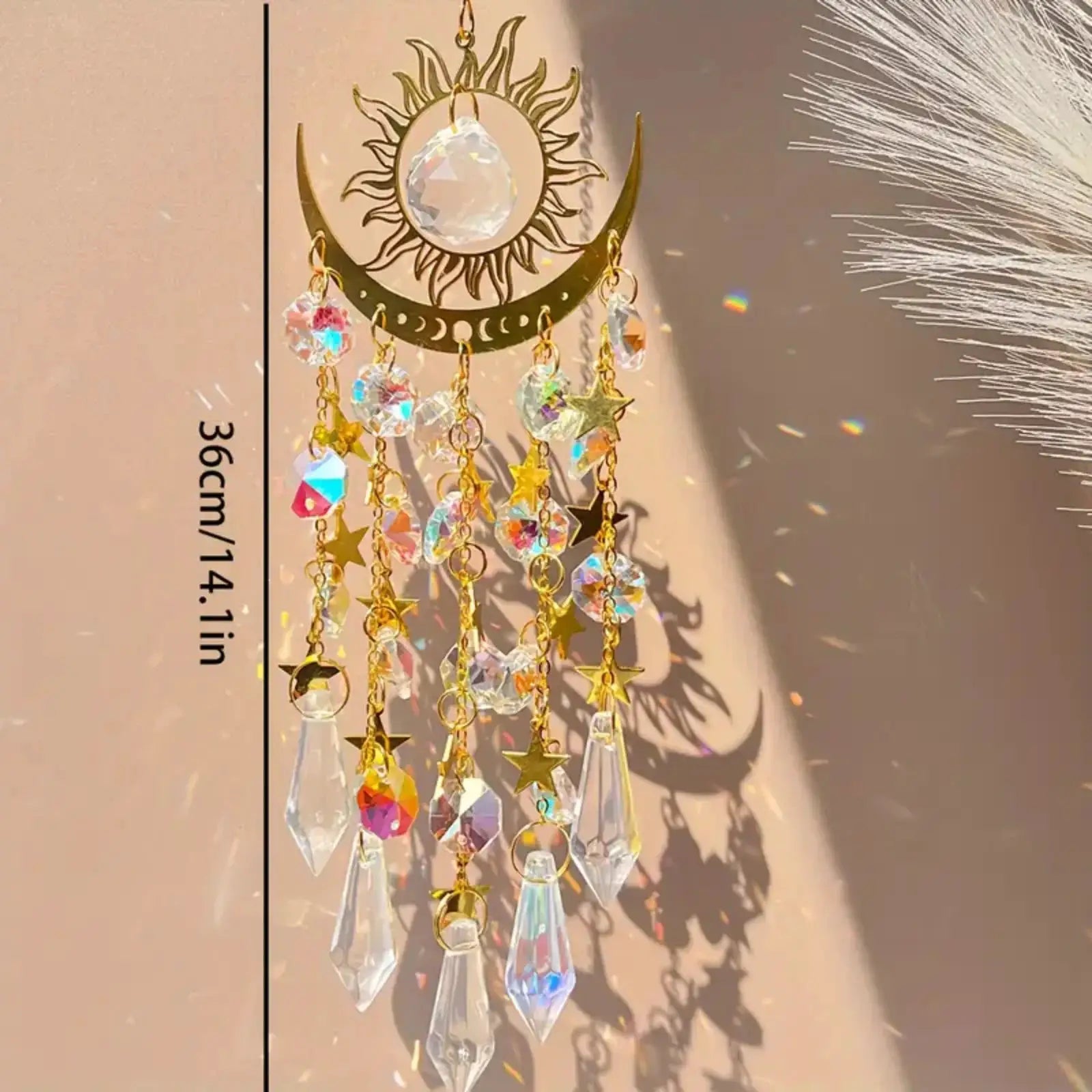 1 Pc Gold Star Moon Outdoor Lighting Crystal Wind Chime Hanging Garden Sun Catcher Holiday Wedding Party Decoration Supplies from PriceLows™