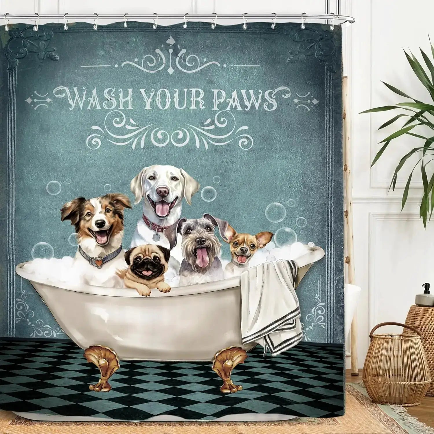 Funny Dog Shower Curtain Set Bathroom Bulldog Labrador Vintage Retro Hilarious Animal Waterproof Bathroom Curtain with 12 Hooks from PriceLows™