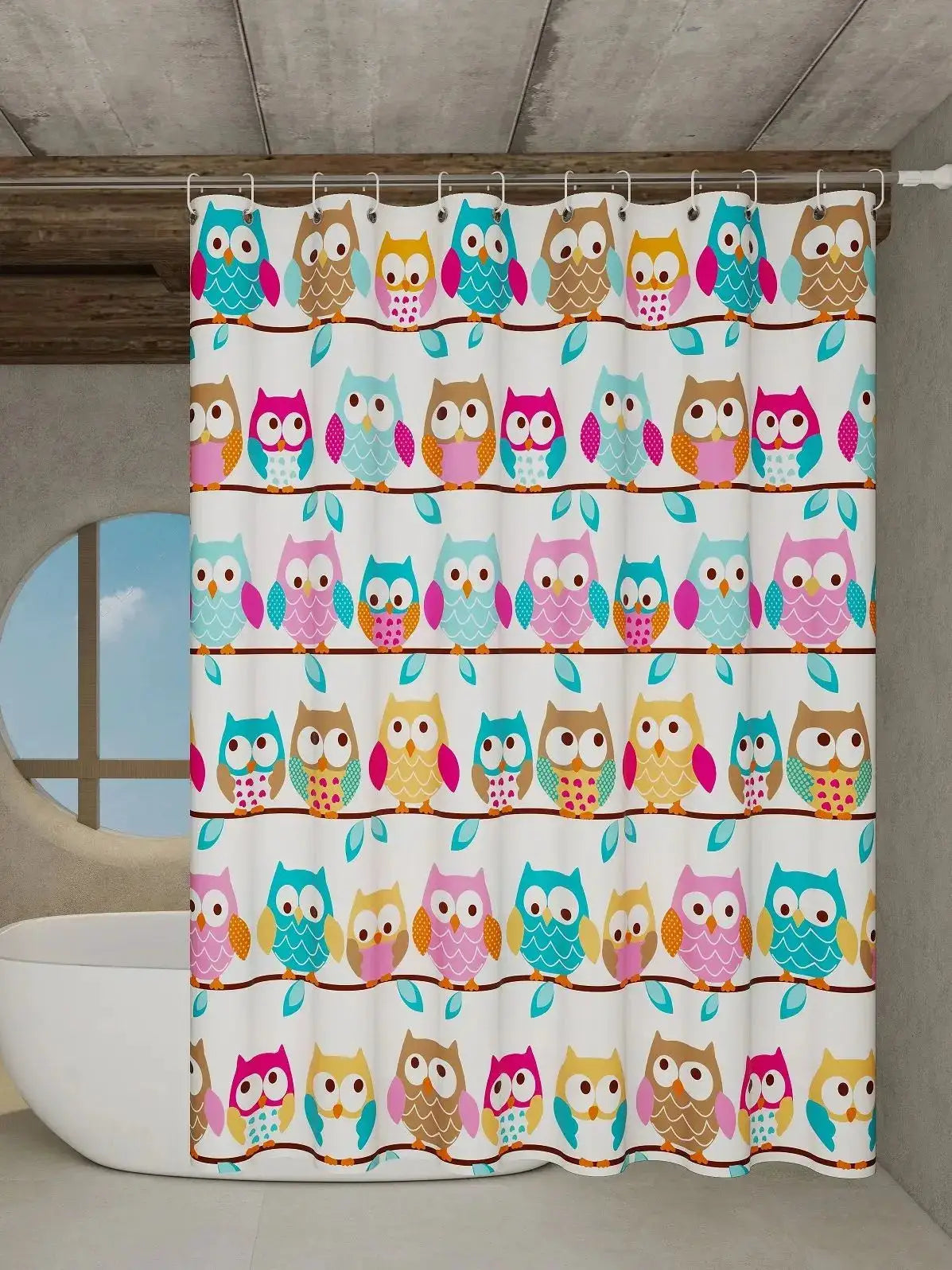 The owl-themed dry-wet separation partition shower curtain has a fresh color and creates a childlike bathroom atmosphere from PriceLows™