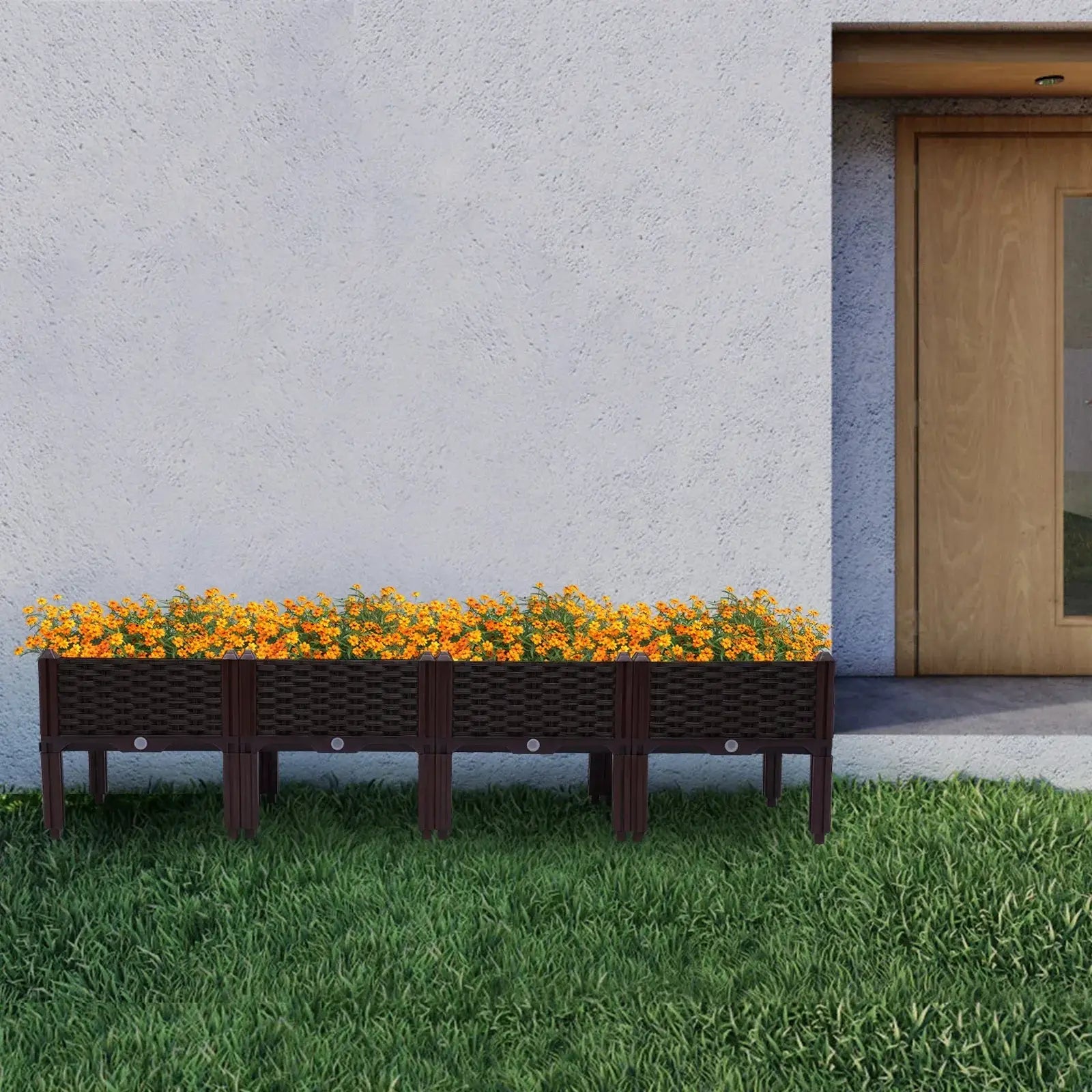 4-Piece Set Elevated Garden Boxes,Raised Planting Beds for Flowers/Herbs,Durable PP Rectangular Planters for Patio/Balcony/Yard from PriceLows™
