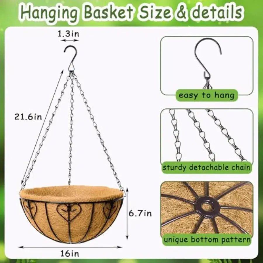 4pcs 16 inch Metal Hanging Baskets Round Wire Plant Stand with Coco Lining Cushion Decorative Planter Hanger Garden Indoor Outd from PriceLows™
