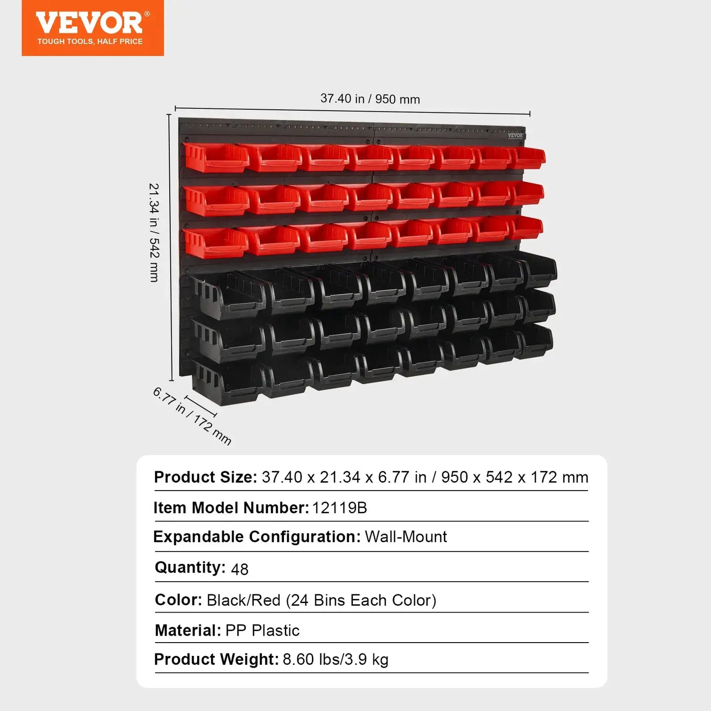 SucceBuy 48pcs Parts Storage Bins Wall Mounted Garage Containers with Wall Panels Tool Organizer for Nuts Bolts Screws Nails from PriceLows™