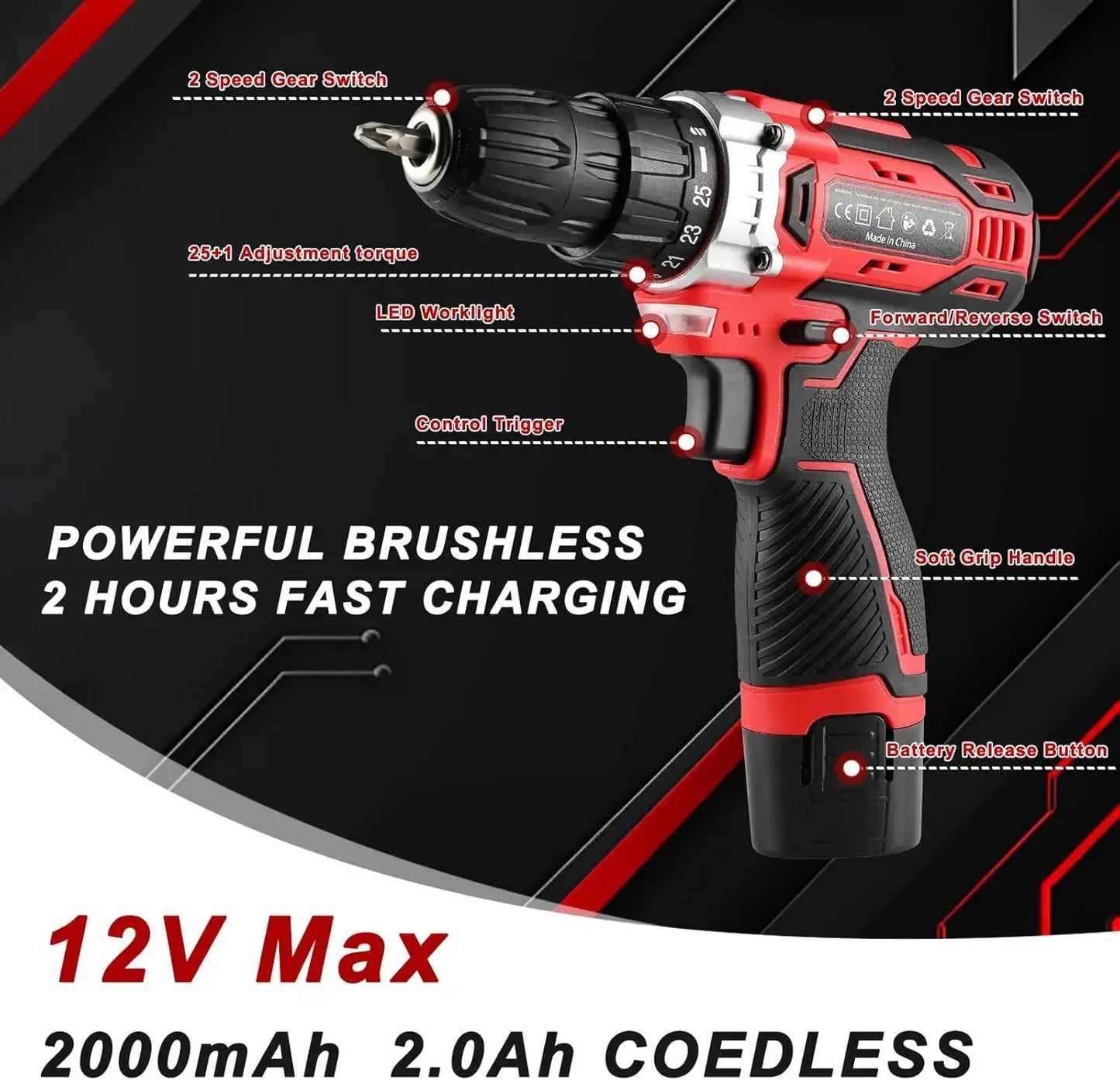 138 Pcs Power Hand Tool Set with 12V Cordless Drill, Home DIY Repairs Maintenance Tool Box,Combination Tool Kit from PriceLows™