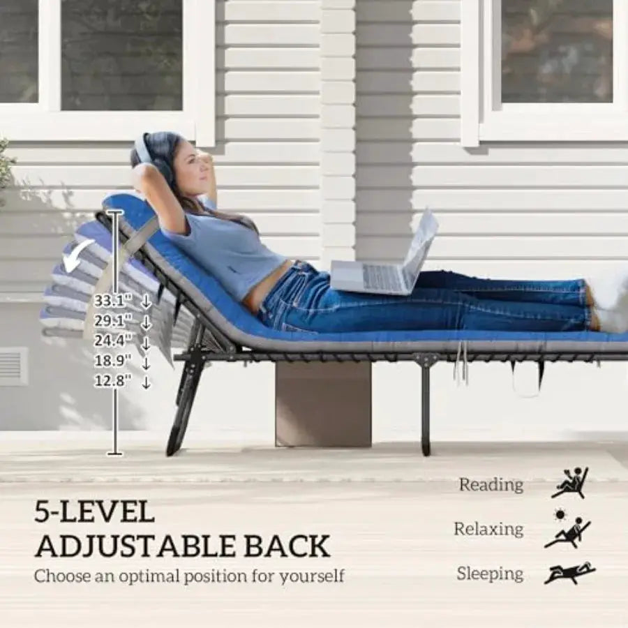 Chaise Lounge Chair Outdoor Set of 2, 5-Position Adjustable Outdoor Pool Lounge Chairs, Folding Tanning Chair Beach Lounger wit from PriceLows™