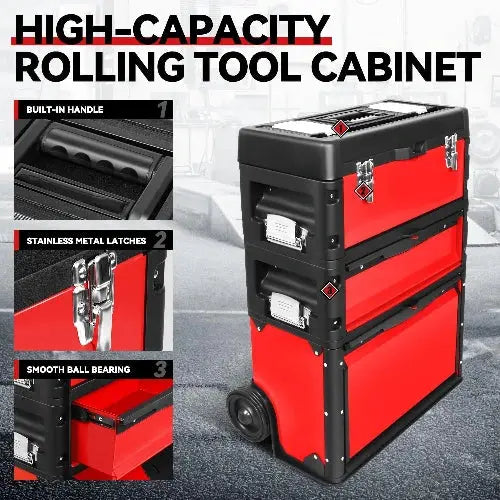 Stackable Tool Box 3-Tier Tool Separate Organizer Rolling Tool Chest with Wheels 3-in-1 Upright Trolley for Garage or Workshop, from PriceLows™