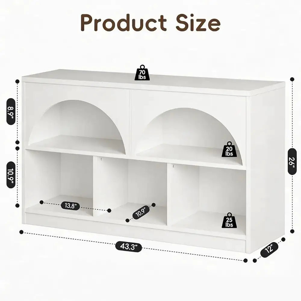 2-Piece Arched Wooden Bookcase Set for Kids, 5-Section Storage Organizer for Toys and Books, Suitable for Playrooms, Nurseries, from PriceLows™