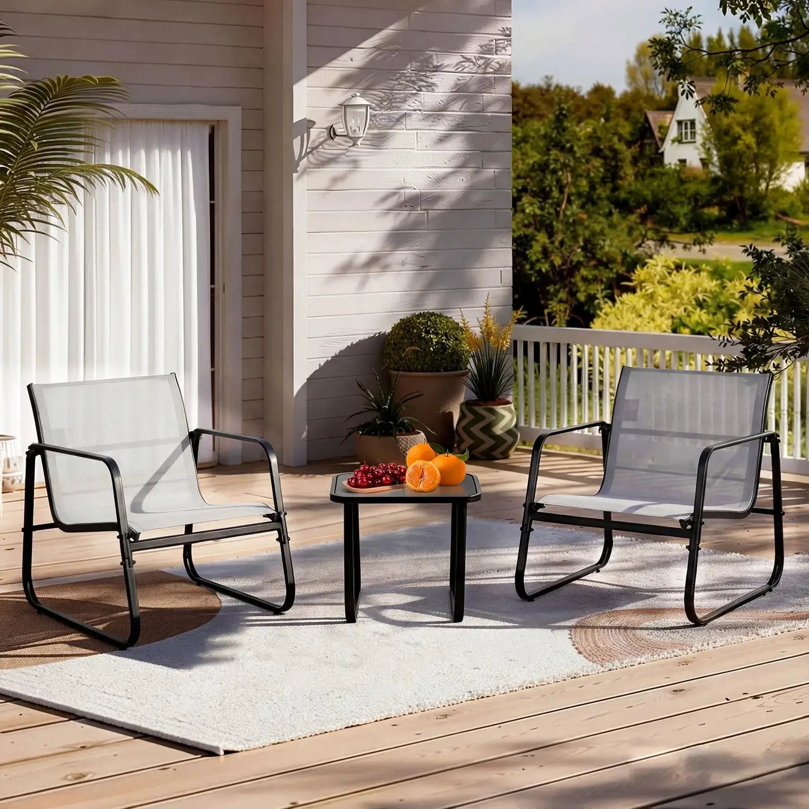 JHK Patio Furniture 3 Pieces Set with Table Outdoor Metal Frame Lumbar Support Mesh Backrest Sectional Balcony Sets for Garden from PriceLows™
