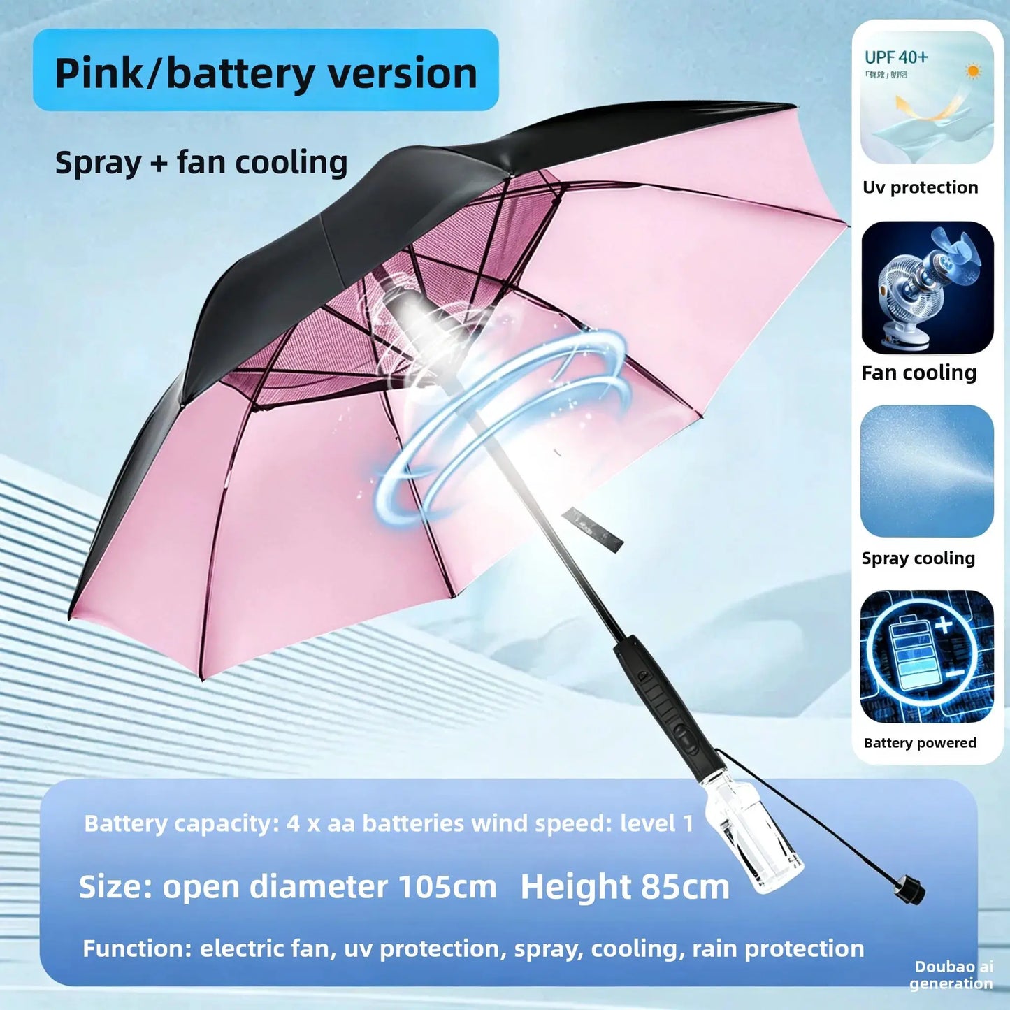 Cooling Sun Umbrella | USB Rechargeable | Built In Fan | Large