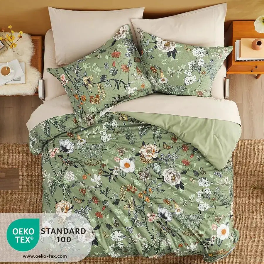 King Size Comforter Set 7 Pieces Green Floral Bedding Sets, King Bed in a Bag with Botanical Butterfly Comforter, Sheets, Pillow from PriceLows™