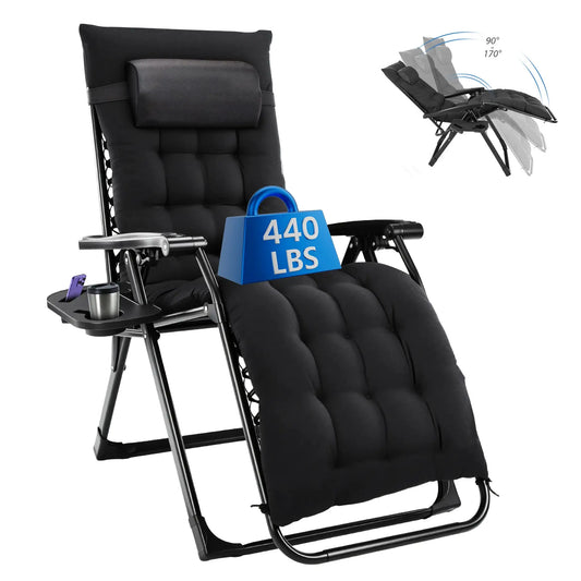 MCQ Zero Gravity Cushioned Lounge Chair Outdoor Folding Camping Padded with Cup Holder Cooler Bag Heavy Duty Chair for Garden from PriceLows™