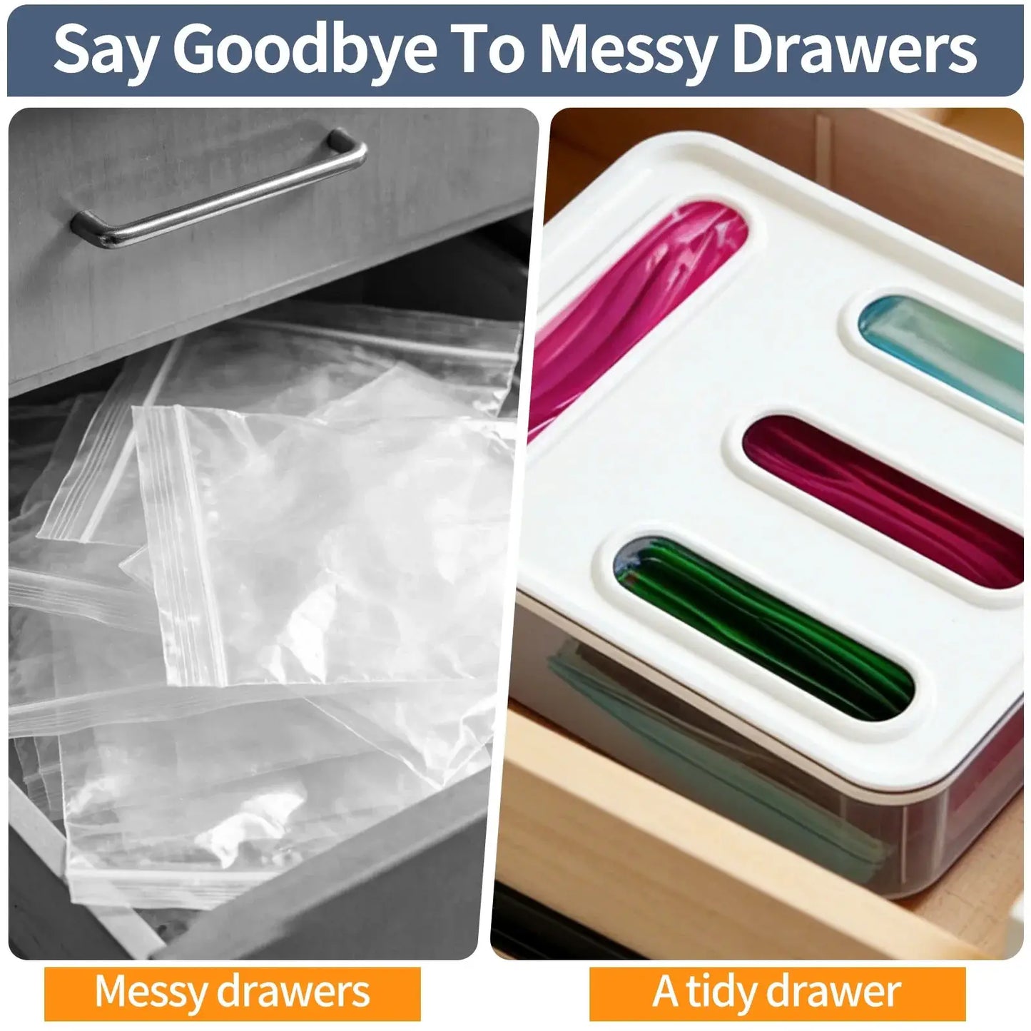 Plastic Bag Organizer | 4 Compartment Box | Dustproof Airtight | 4 In 1 Design