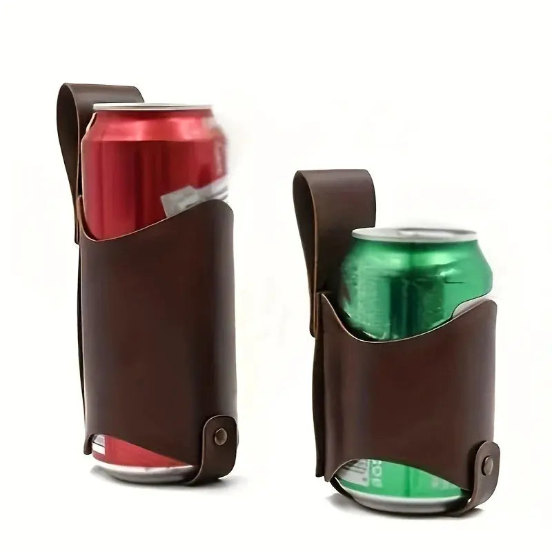 1pc PU Leather Beer Can Holder, Adjustable Waist Belt for 330ml/500ml, Waterproof Men's Outdoor Travel Accessory from PriceLows™