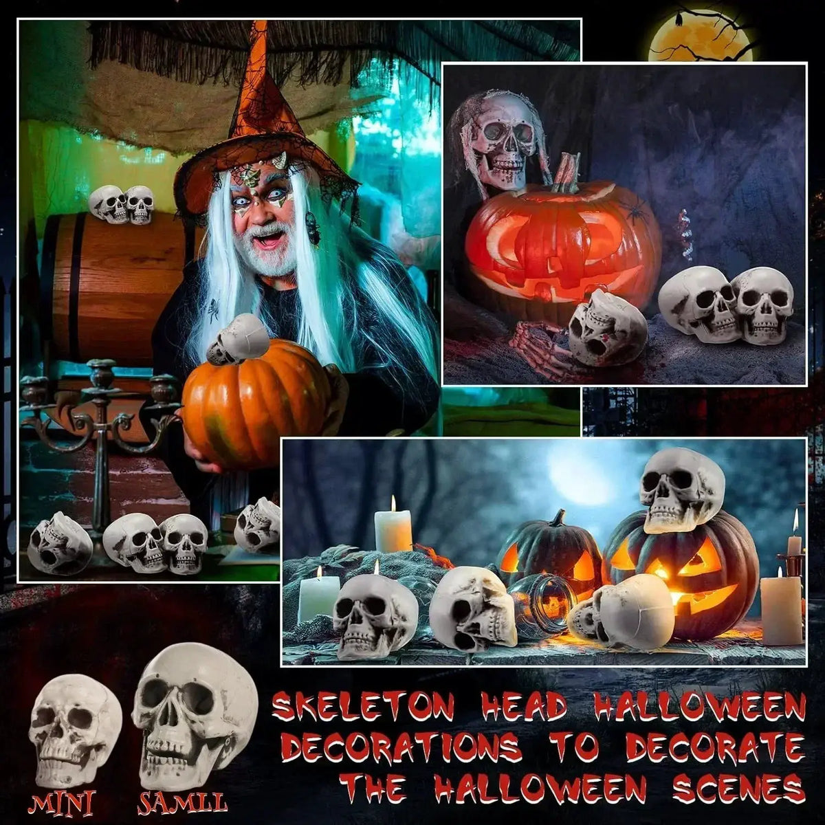 Mini Plastic Halloween Skulls | Rigid Build | Compact Shape | 2 Scale Options
