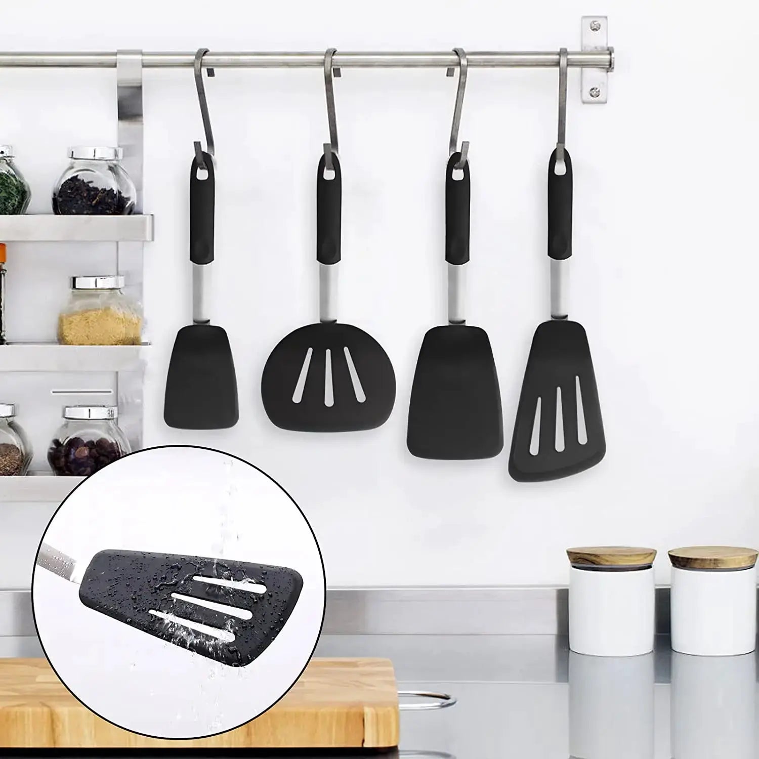 LMETJMA Silicone Turner Spatula Set Heat Resistant Extra Large Wide Flexible Spatulas Rubber Turners Cooking Utensils Set KC0144 from PriceLows™