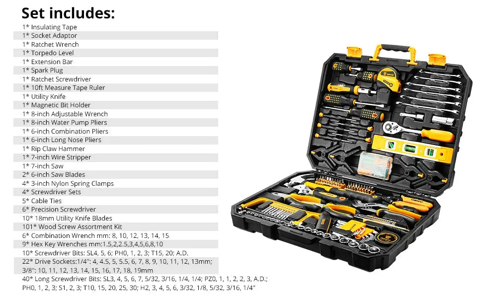 DEKO 228Pieces Socket Wrench Auto Repair Tool Combination Package Mixed Tool Set Hand Tool Kit with Plastic Toolbox Storage Case from PriceLows™