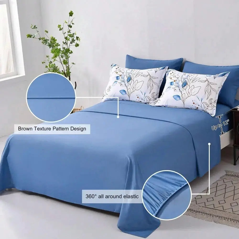 Pieces Botanical Comforter Set Queen King Size,Floral Reversible Bed In A Bag Gold Blue Leaves Bedding Set Queen 1 Comforter,2 P from PriceLows™