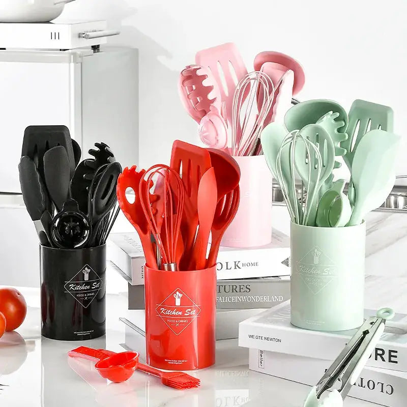 12Pcs Pink Silicone Cooking Utensils Set Non-Stick Pan Baking Tools Kitchenware Spatula Spoon Food Tongs Kitchen Kit with Box from PriceLows™