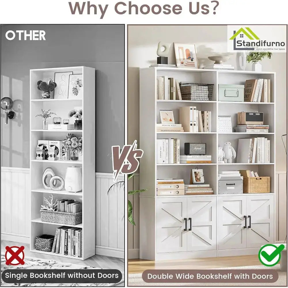 6-Tier Tall Standing Bookshelf with Storage Cabinets for Home or Office Use from PriceLows™