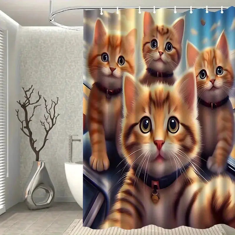 3D Kitten Shower Curtain Realistic Cat Faces Cartoon Art Fun Bathroom Decor Waterproof Printed Curtain Home Style from PriceLows™