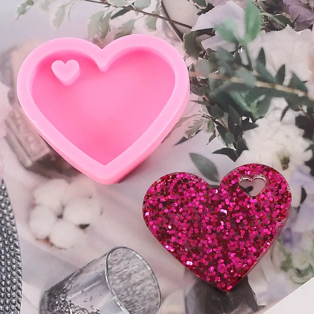 Heart Keychain Silicone Mold Set With Rings Jewelry Making 20 Pcs