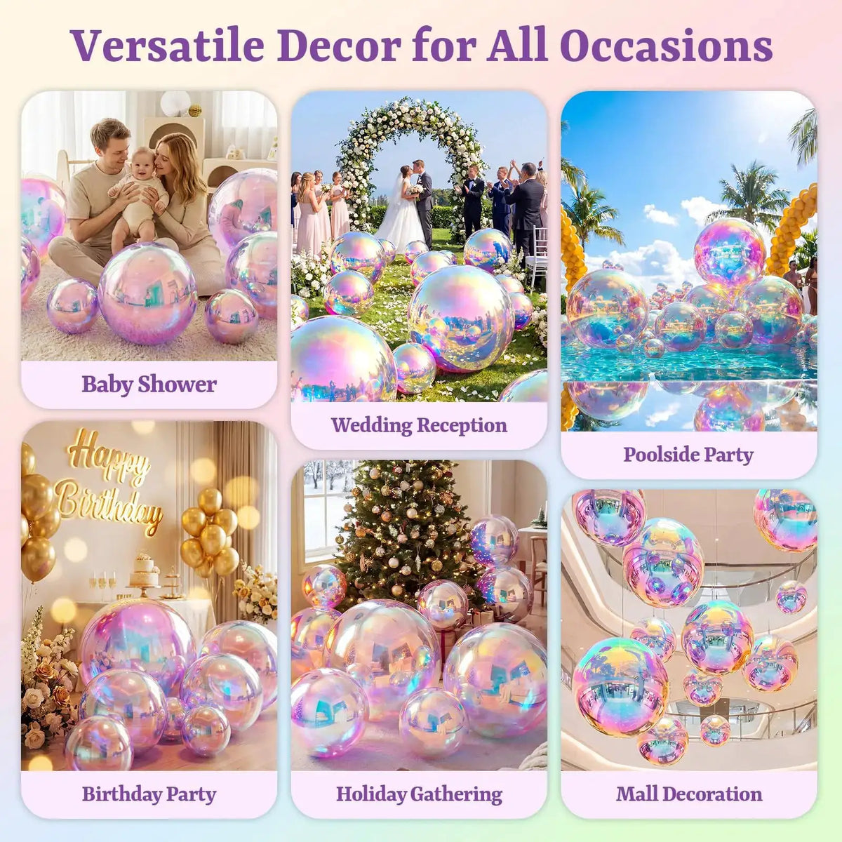 Inflatable Disco Ball | Iridescent PVC Coating | Hang And Stand | 6 Piece Set
