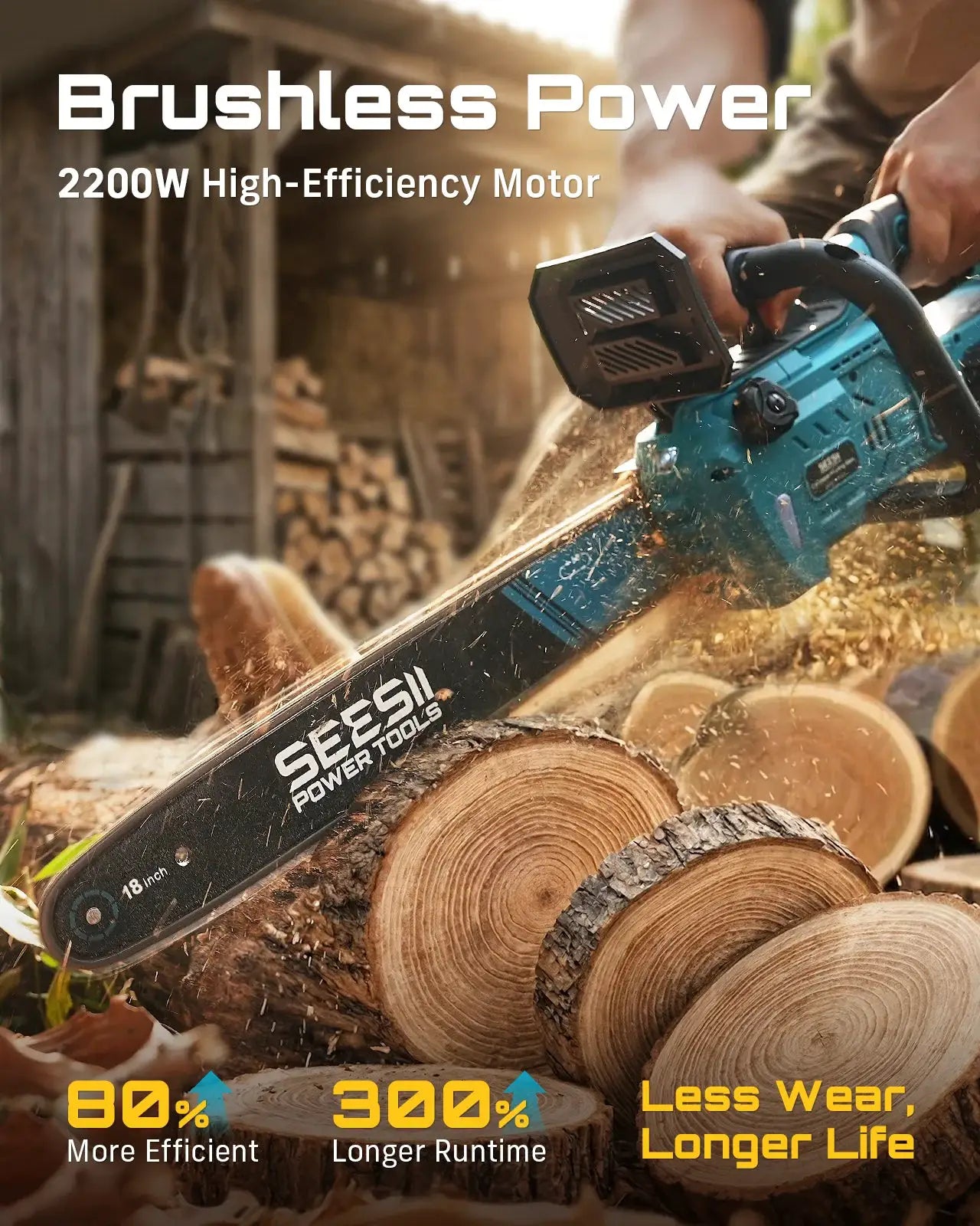 Seesii 40V 18Inch Brushless Chainsaw With Automatic Oiler 2200W Cordless Electric Saw Garden Woodworking Cutting Tool For Makita 18v Battery pin from PriceLows™