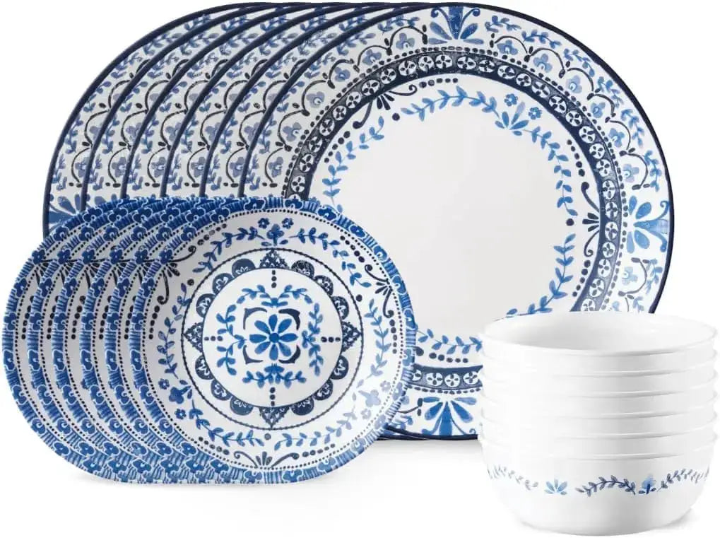18-Piece Dinnerware Set for 6, Triple Layer Glass, Chip Resistant, Lightweight Round Plates and Bowls, Portofino from PriceLows™