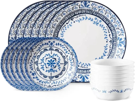 18-Piece Dinnerware Set for 6, Triple Layer Glass, Chip Resistant, Lightweight Round Plates and Bowls, Portofino from PriceLows™