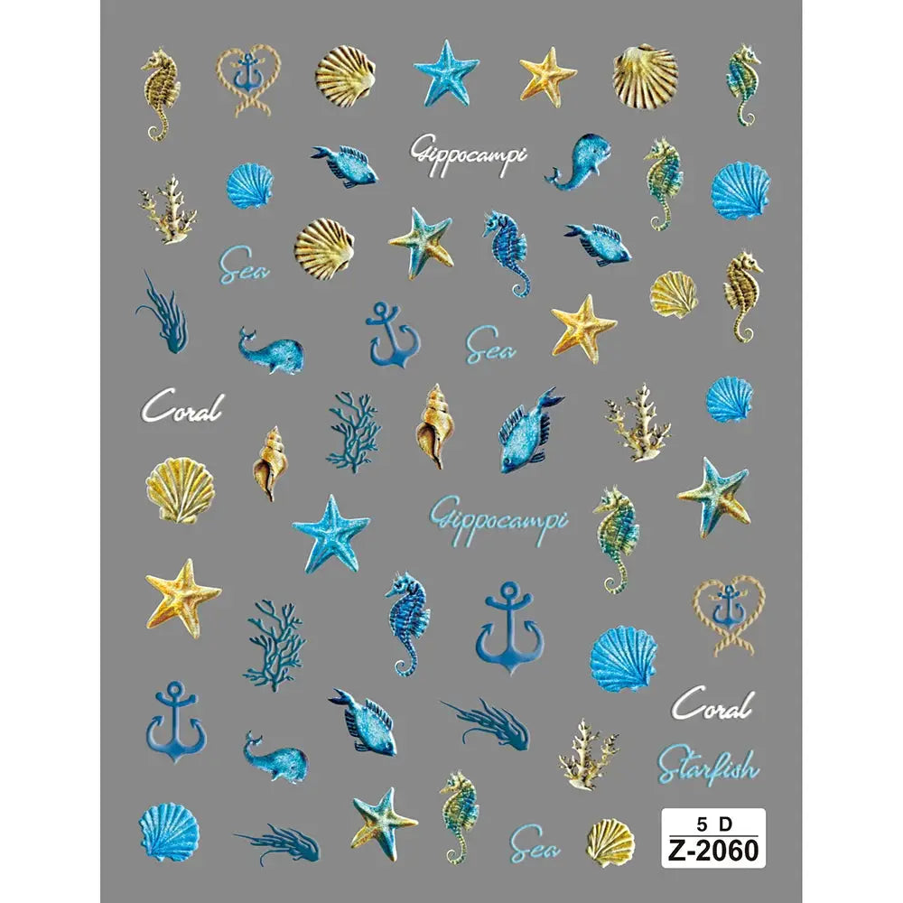 1pc Ocean Nail Art Stickers 5D Summer Starfish Seashell Nail Decals Decoration Y2K Embossed Nail Art Supplies Manicure Slider from PriceLows™