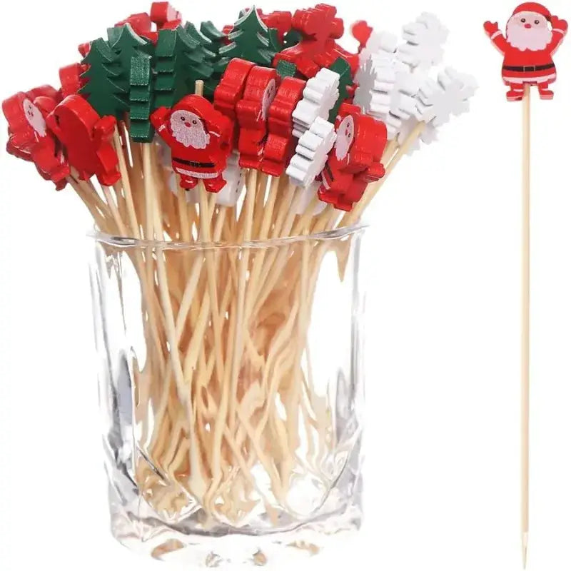 Christmas Decorative Picks | Disposable Bamboo | Holiday Motifs | 50 Piece Set