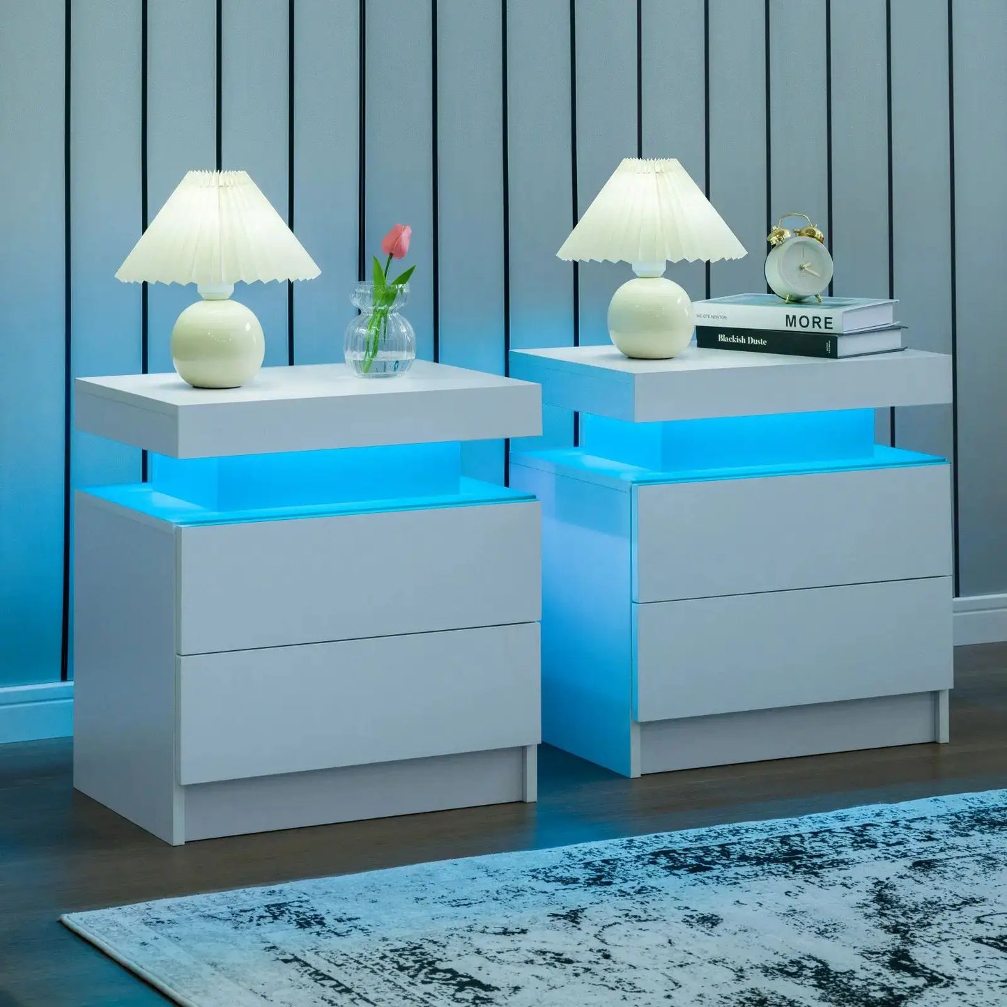 Cubehom Nightstand Set of 2 LED Nightstand with 2 Drawers,Night Stand with LED Light,Bedside Table with Drawers for Bedroom from PriceLows™