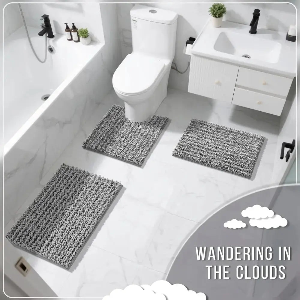 Bathroom Rug Set 3 Piece - Super Absorbent Quick Dry Chenille Bath Mats & Toilet Rug, Non Slip hine Washable, Extra Thick Shaggy from PriceLows™