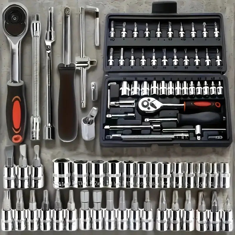 Professional 46pcs Cr-V Steel Socket Set with Ratchet Wrench Storage Bag Durable Sockets Extension Bar for Auto Home Repair from PriceLows™